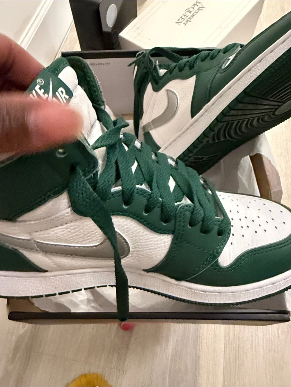 Jordan Green and White High-Top Sneakers